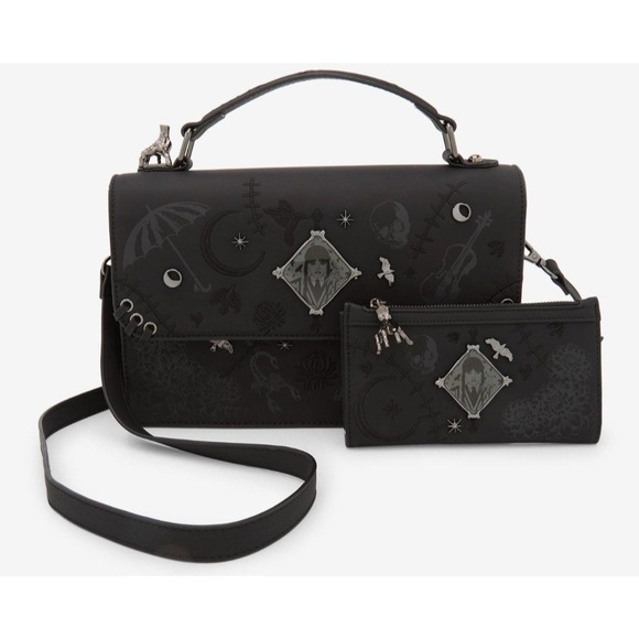 The Unbranded Brand Handbags - Wednesday Embroidered‎ Icons Crossbody Bag & WALLET Whimsigoth Grunge Steampunk